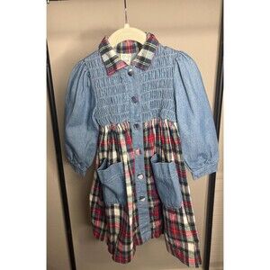 Vintage Blue Jean plaid toddler girls dress